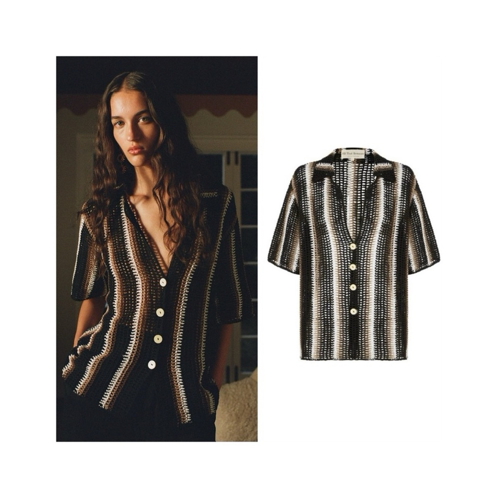 NEW All That Remains Colby Crochet Shirt (Sz US 4) Striped Black Brown White